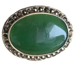 Jade Brooch Pin surrounded by Rhinestone Crystals